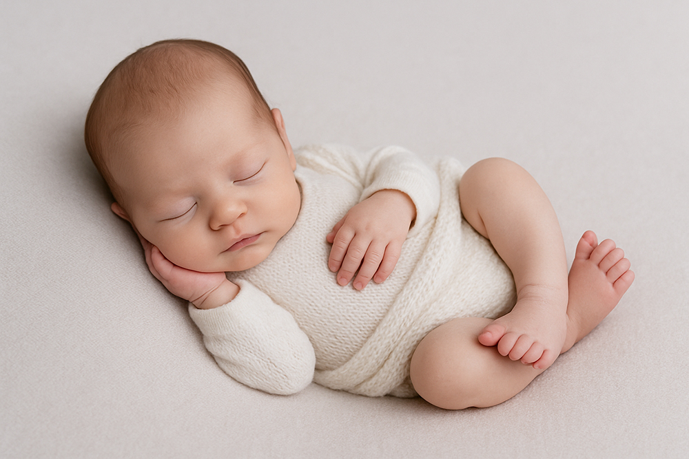lifestyle studio fotoshoot flevoland, baby slapend op stof